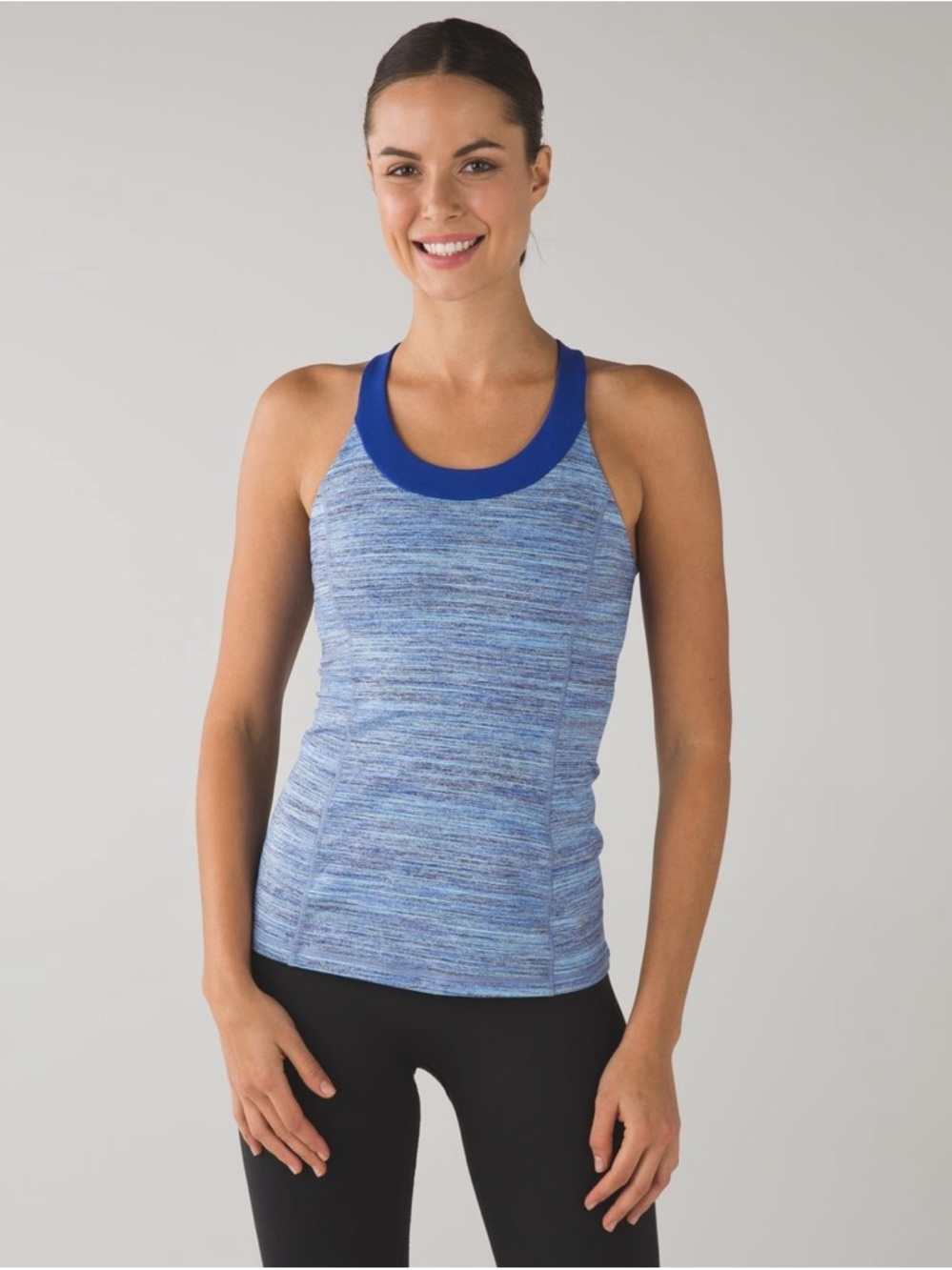 Lululemon Enhearten Tank Top Sapphire Blue Athletic Tank with Contrast Neck Sz 4